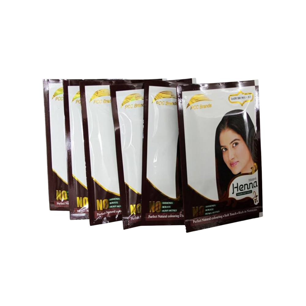 PCC Brands Herbal Henna Powder Hair Colour In Dark Brown - 6 Sachets